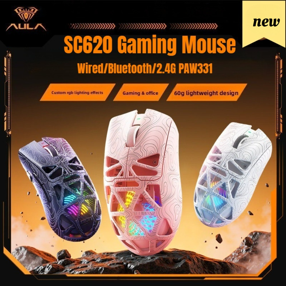 Esports Gaming Mouse Weight Adjustable - AULA SC620 Gaming Mouse Wired/Bluetooth/2.4G PAW3311